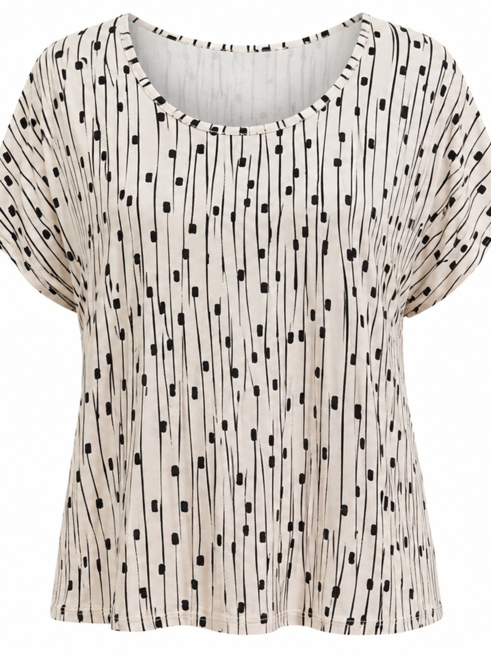 JM Collection Black & Cream 0X Patterned Top short sleeve scoop neck, dressy - Picture 1 of 8